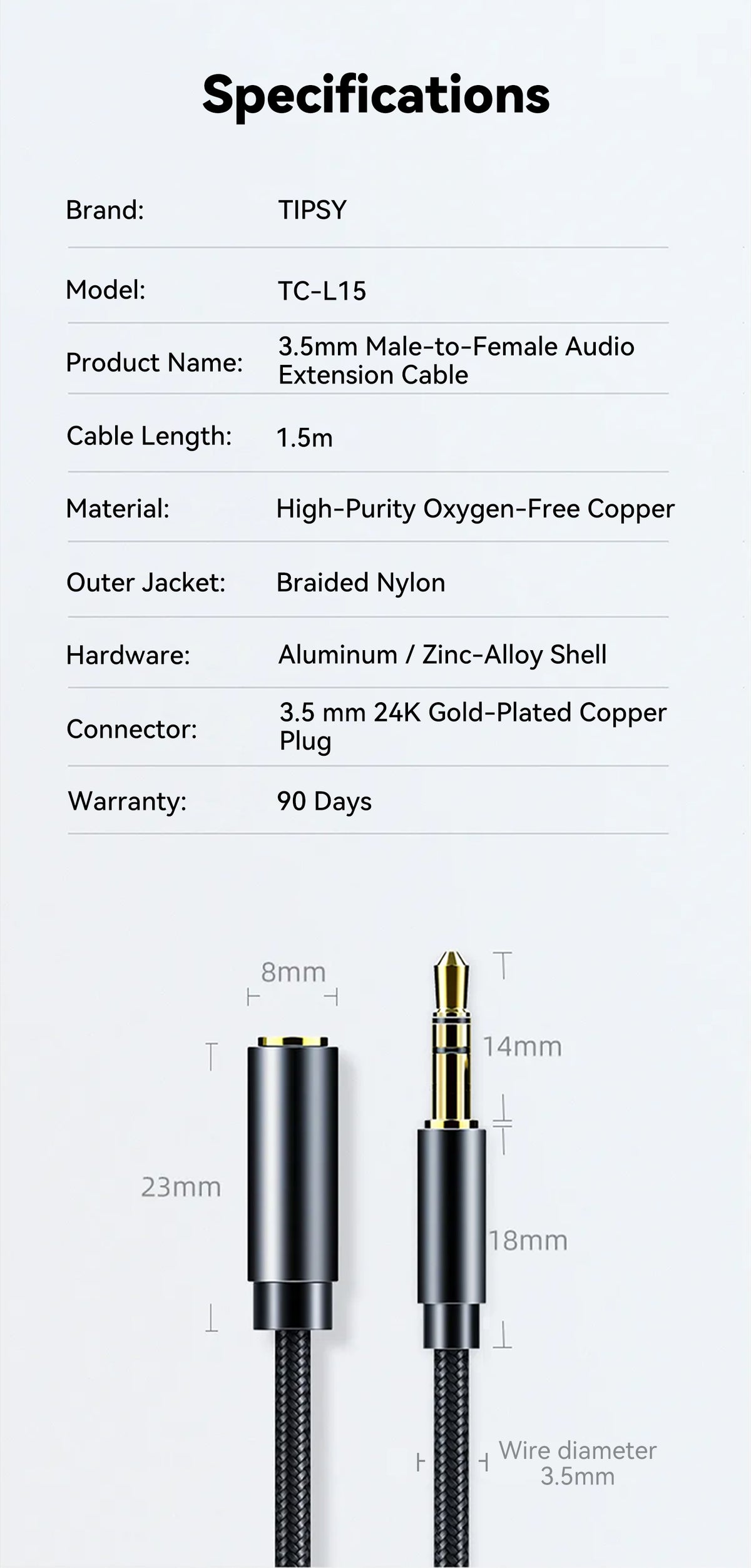 TC15 3.5 mm Audio Extension Cable