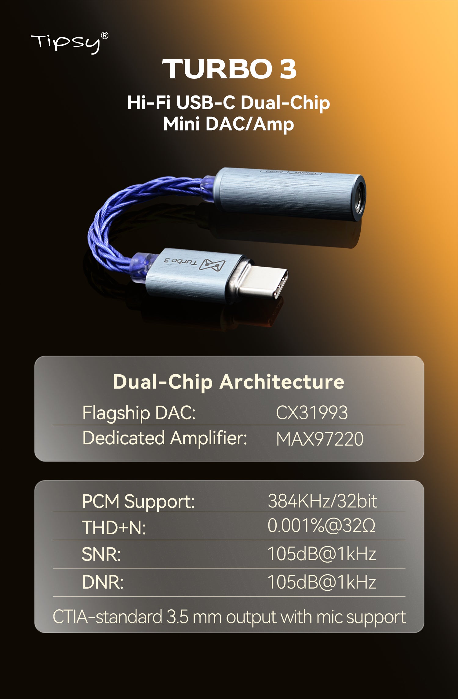 Turbo 3 Adapter - USB-A/ USB-C (Dongle DAC/Amp)