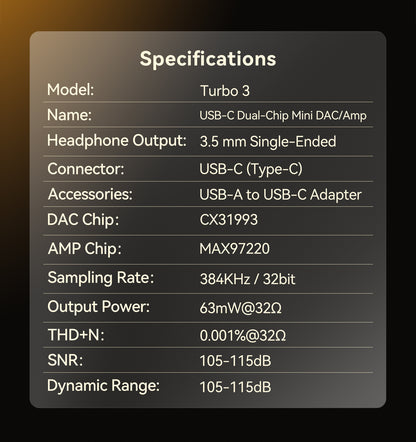 Turbo 3 Adapter - USB-A/ USB-C (Dongle DAC/Amp)