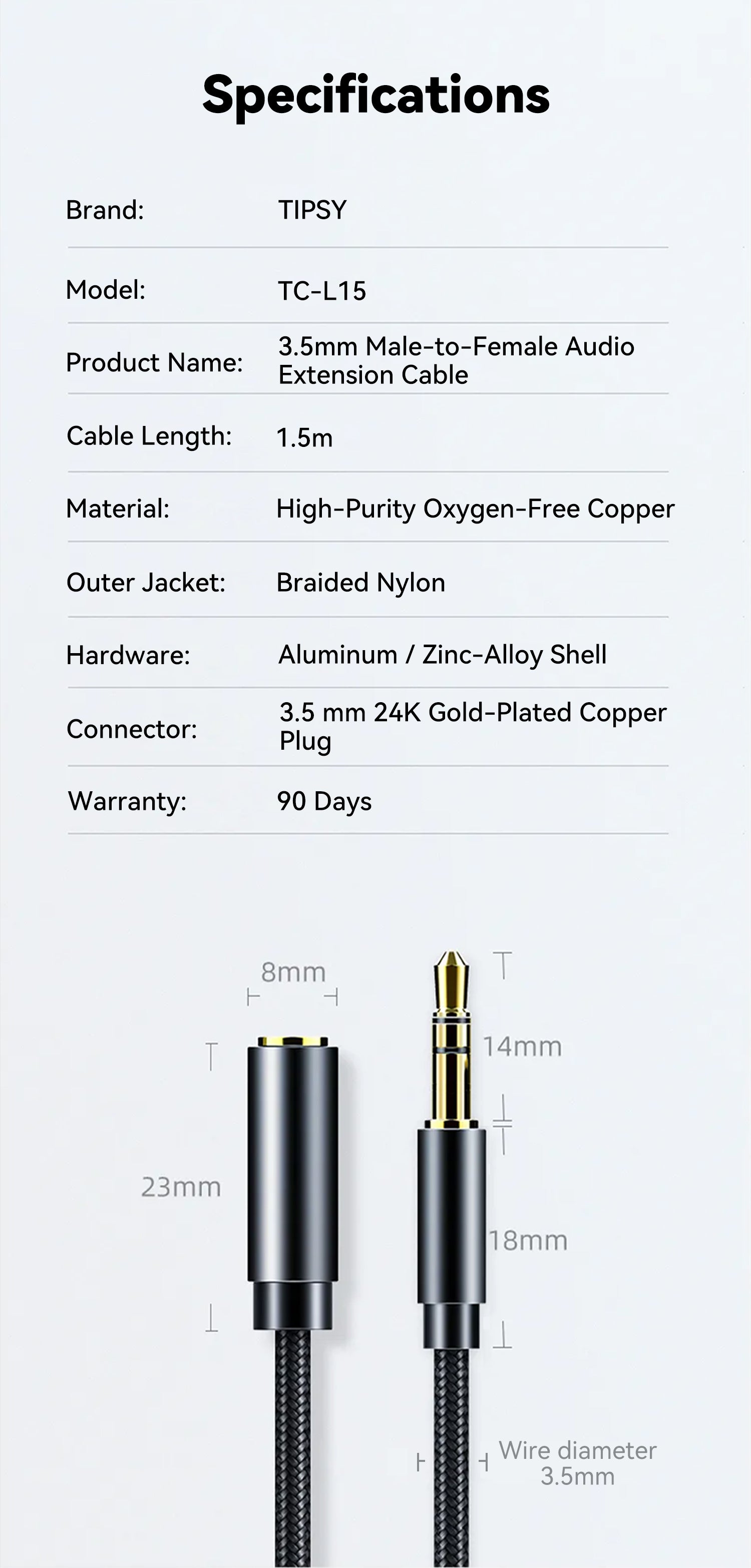 TC15 3.5 mm Audio Extension Cable