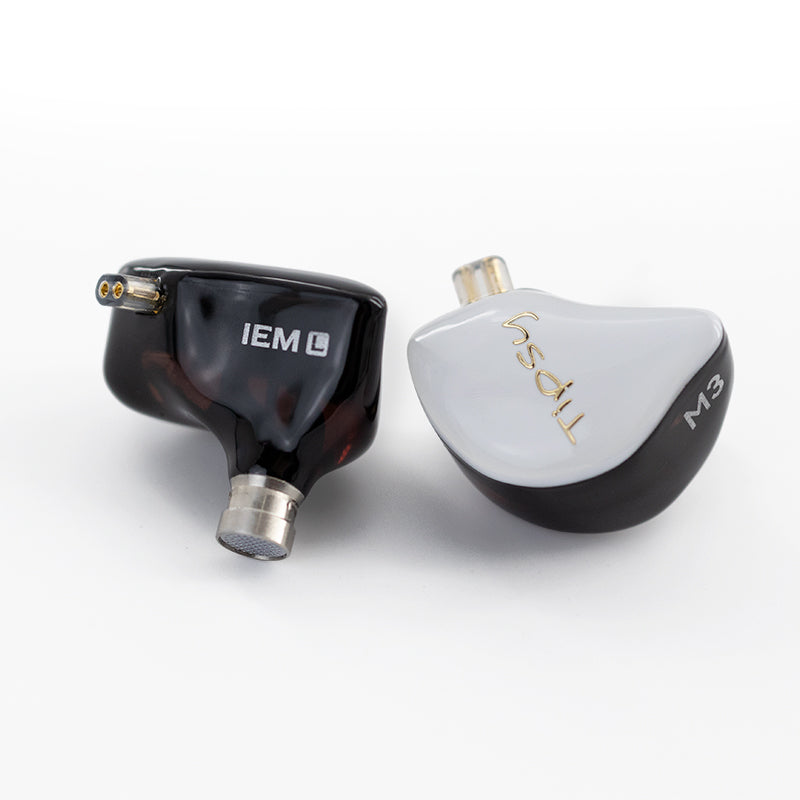 Tipsy m3 black white standard earphones on white background
