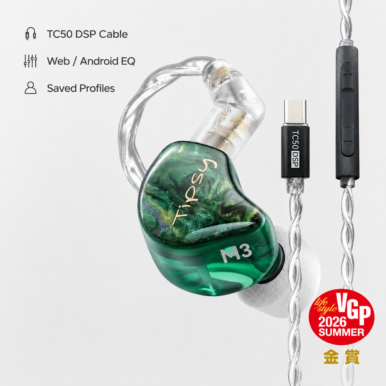 Tipsy M3 Green with TC50 DSP USB-C Cable