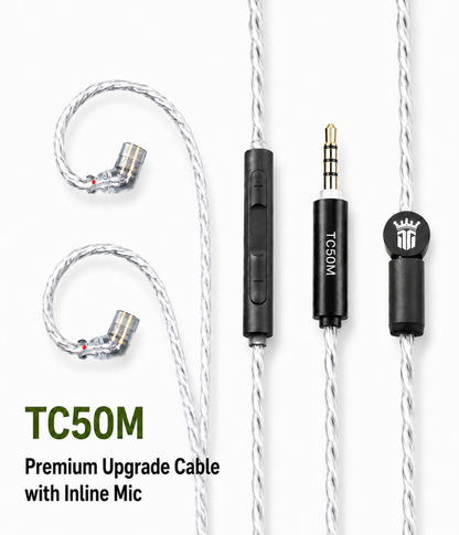 Tipsy TC50M 3.5mm microphone upgrade cable with inline microphone and 0.78mm 2-pin connectors